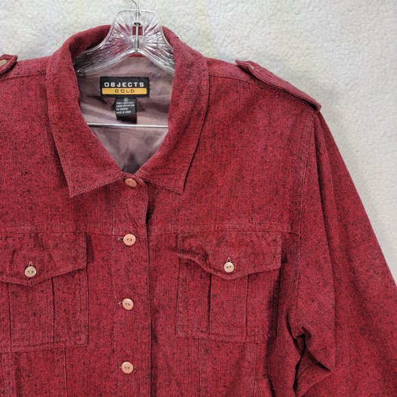 Objects Gold Burgundy Collared Silk Lightweight Classic Shacket Jacket Coat - Picture 3 of 13